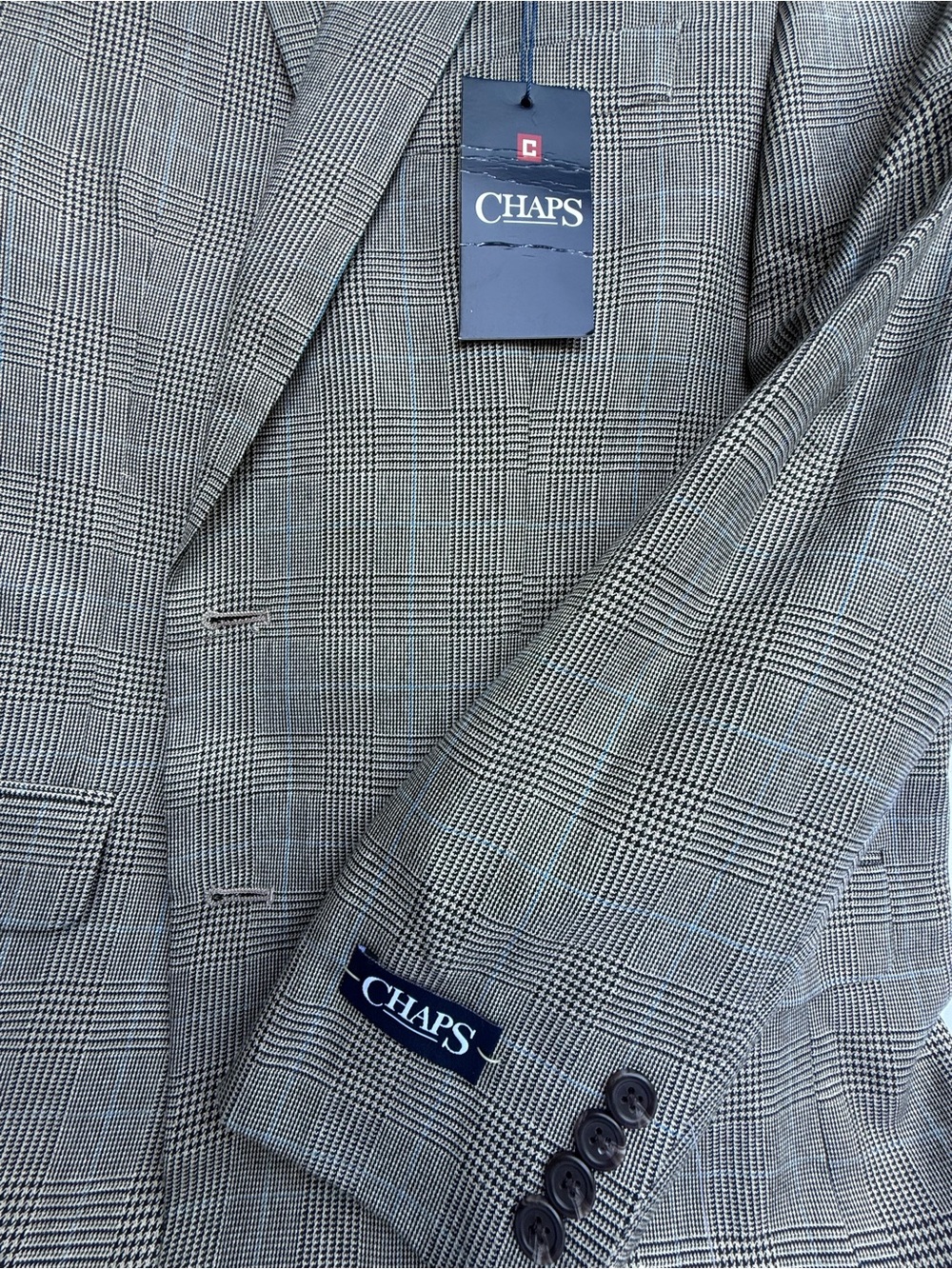 Chaps Gray Glen Plaid Sport Coat with Subtle Blue Windowpane